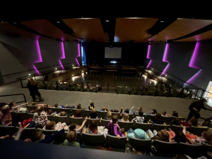 performing arts center lit up